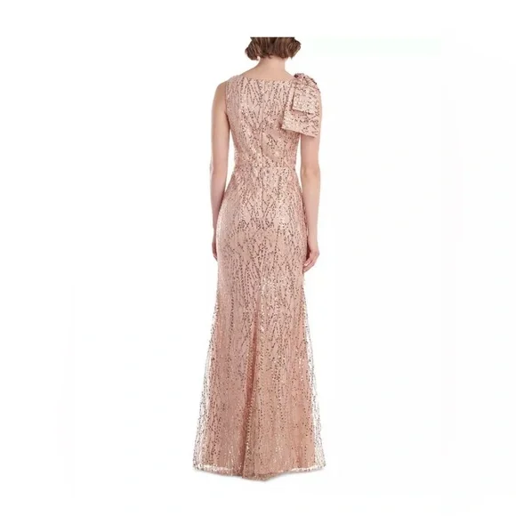 Dress Formal JS Collections Blush Gold 16 Sequined Sleeveless Bow V-Neck… - Picture 8 of 13